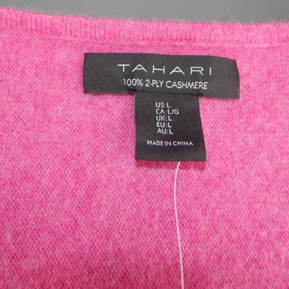 NWT TAHARI Luxe100% 2- PLY CASHMERE Sweater Whole cut Sleeves V- Neck Dark Pink - Picture 4 of 4